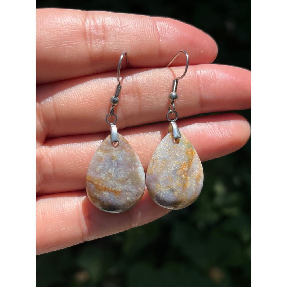 Stainless Steel Moss Agate Earrings